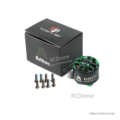 Flashhobby Arthur A1207 Brushless DC Motor, Flashhobby Arthur A1207 6000KV brushless DC motor with mounting screws and branded box
