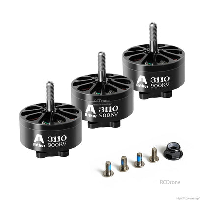 Flashhobby Arthur A3110 900KV brushless motor with black housing, threaded shaft, screws and lock nut