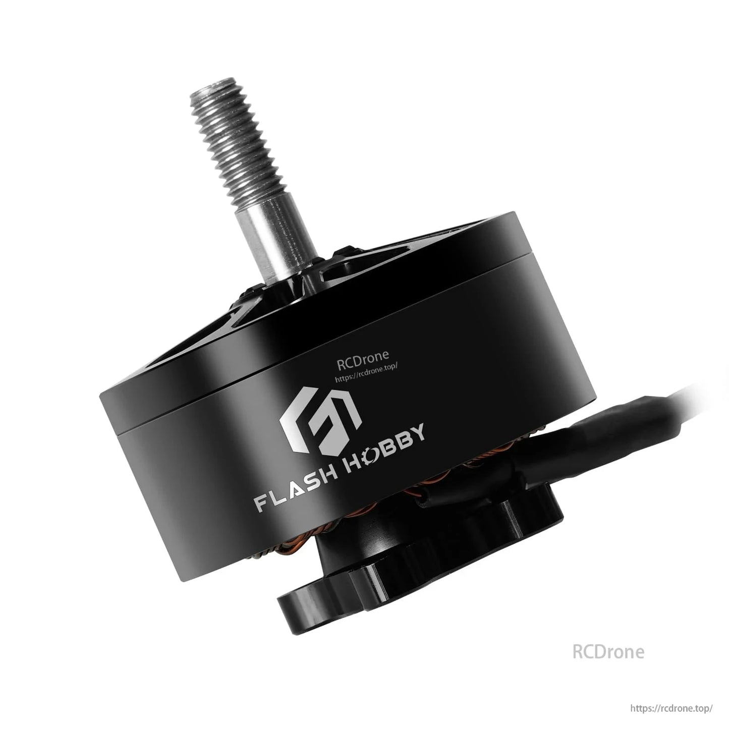Flashhobby Arthur A3110 900KV Brushless Motor, Flashhobby Arthur A3110 brushless motor with black housing, threaded shaft, and attached power leads