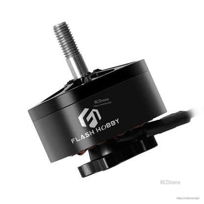 Flashhobby Arthur A3110 900KV Brushless Motor, Flashhobby Arthur A3110 brushless motor with black housing, threaded shaft, and attached power leads