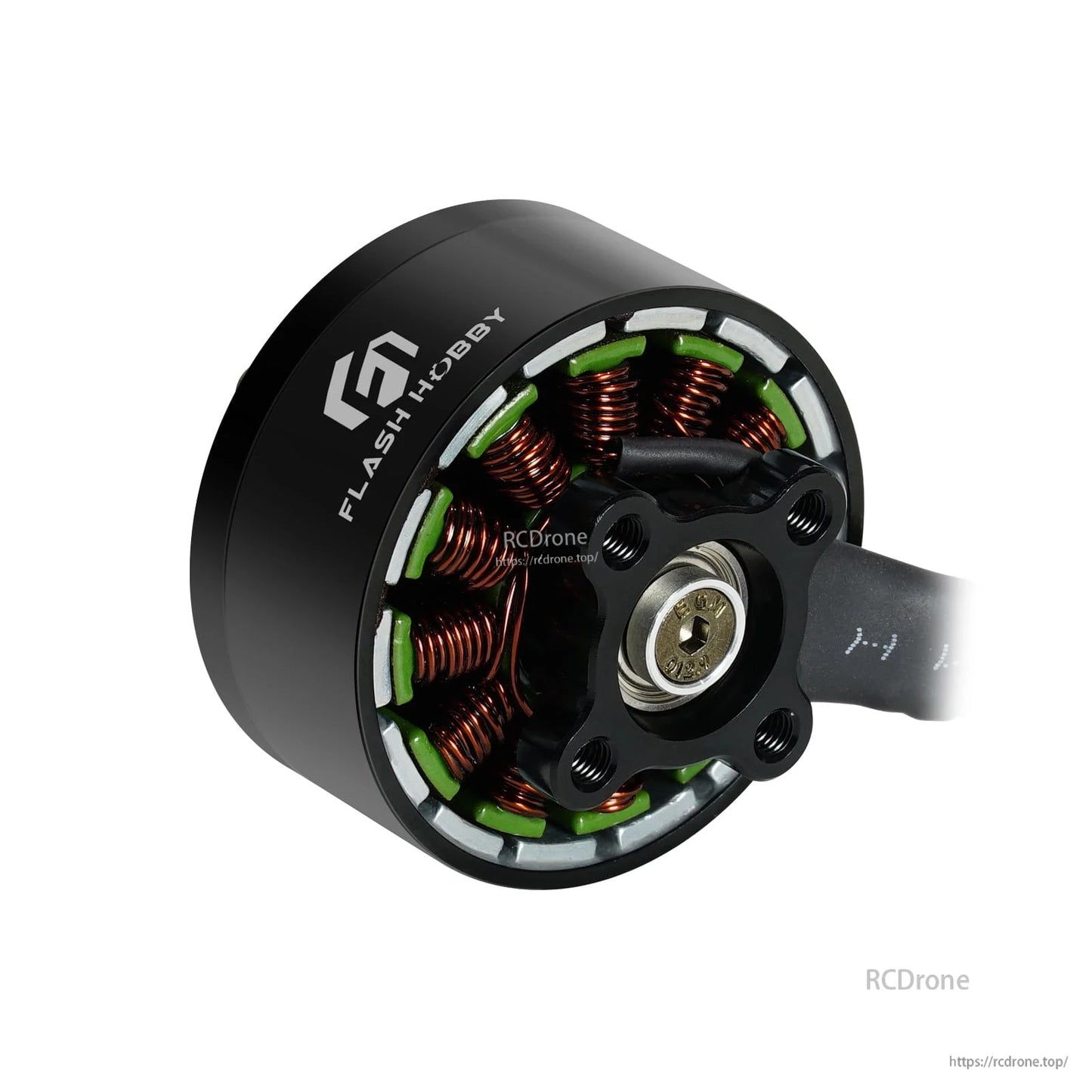 Flashhobby Arthur A3110 900KV Brushless Motor, Flashhobby Arthur A3110 brushless motor close-up with copper windings, green stator inserts, and mounting hub