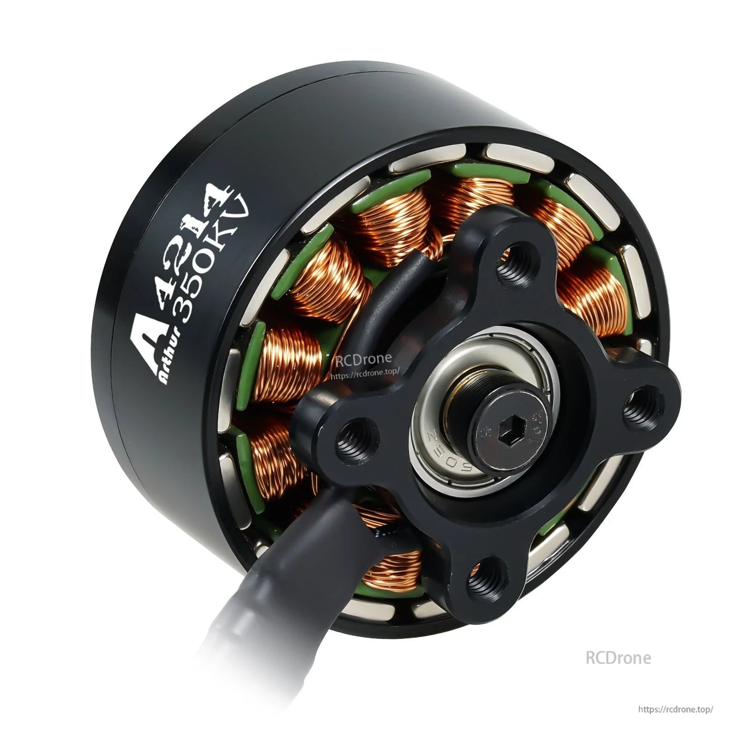Flashhobby Arthur A4214 350KV Brushless Motor, Flashhobby Arthur A4214 350KV brushless outrunner motor close-up with copper windings and 4-bolt mounting hub