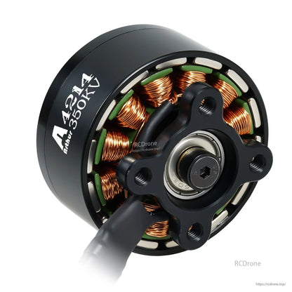 Flashhobby Arthur A4214 350KV Brushless Motor, Flashhobby Arthur A4214 350KV brushless outrunner motor close-up with copper windings and 4-bolt mounting hub