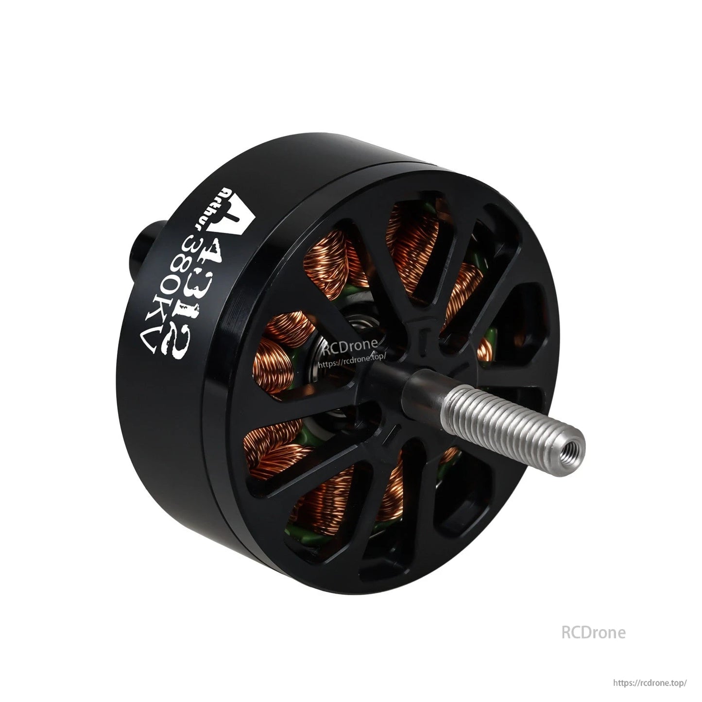 Flashhobby Arthur A4312 380KV Brushless Motor, Flashhobby A4312 380KV brushless outrunner motor with black vented housing, copper windings, and threaded shaft