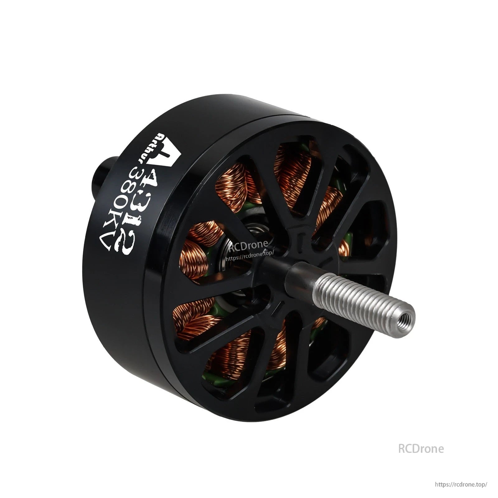 Flashhobby Arthur A4312 380KV Brushless Motor, Flashhobby A4312 380KV brushless outrunner motor with black vented housing, copper windings, and threaded shaft