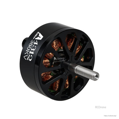 Flashhobby Arthur A4312 380KV Brushless Motor, Flashhobby A4312 380KV brushless outrunner motor with black vented housing, copper windings, and threaded shaft