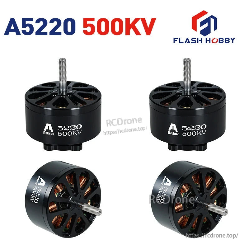 Flashhobby Arthur A5220 Brushless Motor, Flashhobby Arthur A5220 500KV brushless outrunner motor with threaded shaft and ventilated black housing