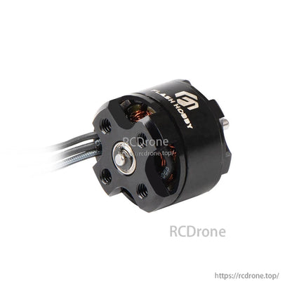 Flashhobby BE 1104 Brushless DC Motor, Flashhobby BE 1104 brushless DC drone motor with black housing, visible copper windings and three wires
