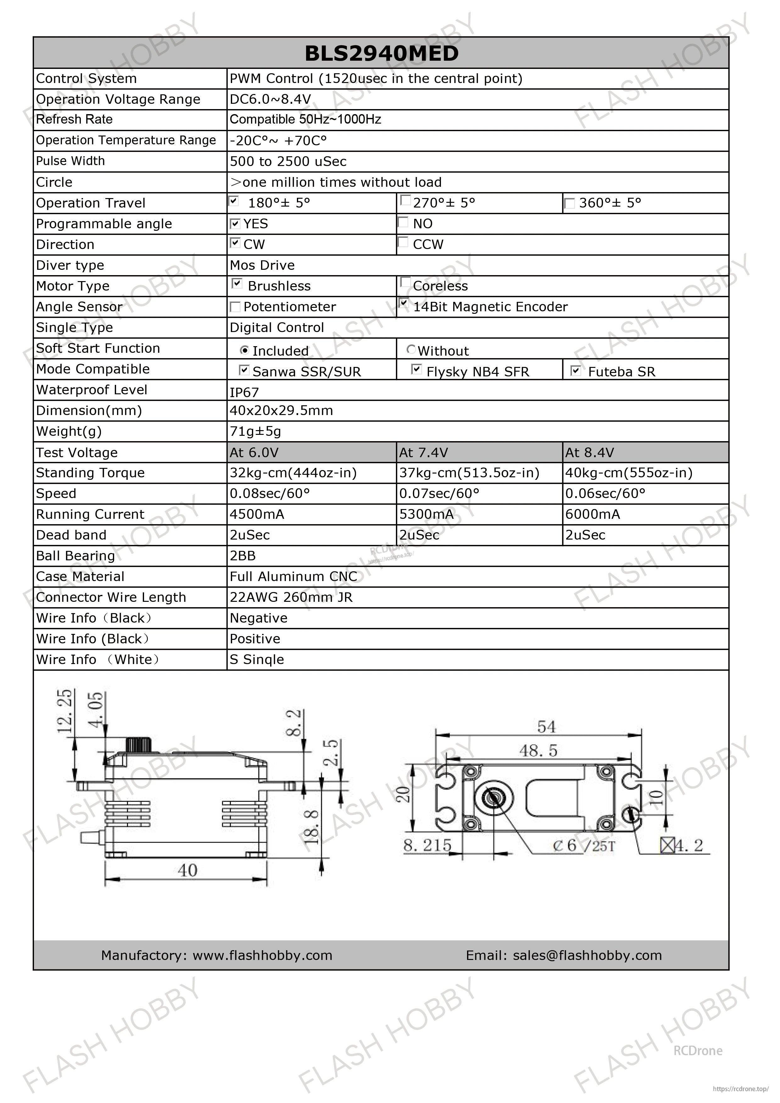 Flashhobby BLS2940MED 40KG 8.4V BLS Servo