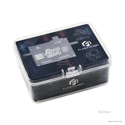 Flashhobby BLS2940MED 40kg brushless servo packaging case with IP67 label on the lid