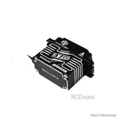 Flashhobby BLS3837MED Servo, Flashhobby BLS3837MED brushless servo with finned metal case, labeled “37 8.4V” and IP67