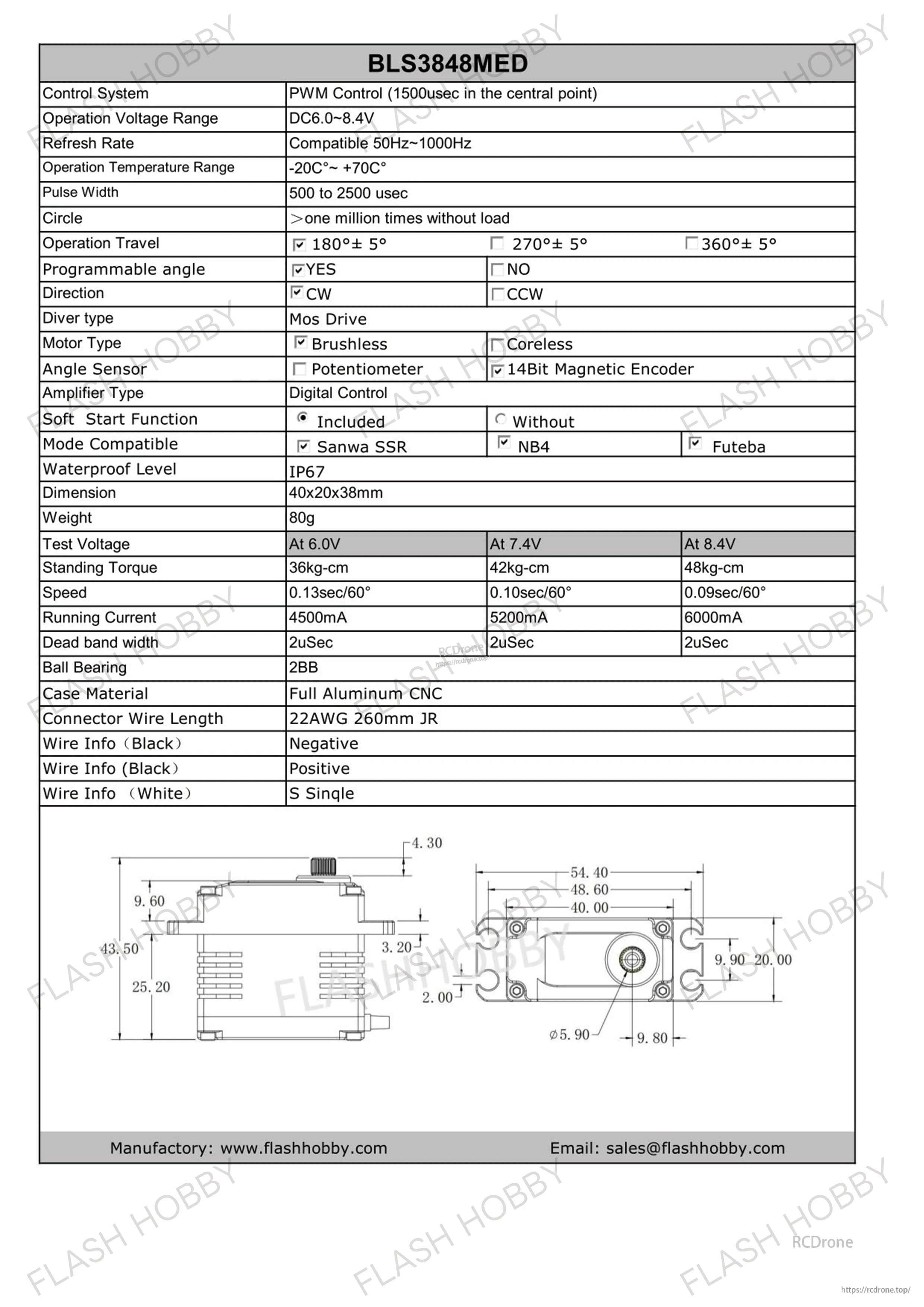 Flashhobby BLS3848MED 48KG 8.4V BLS Servo