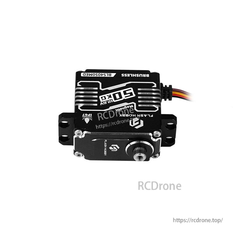 Flashhobby BLS4050MED HV brushless digital servo with black aluminum case, mounting ears, and 3-wire lead