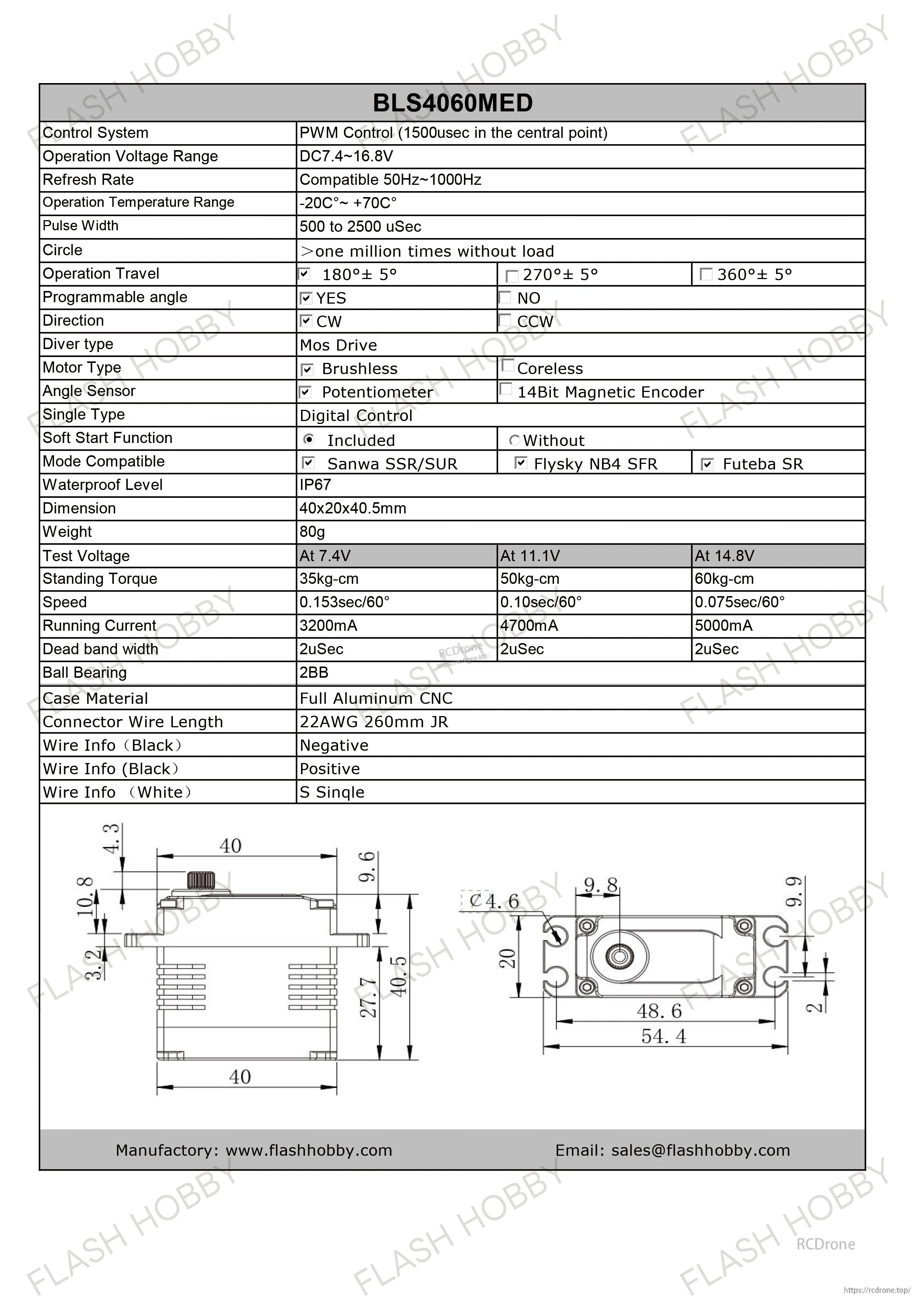Flashhobby BLS4060MED 60KG 14.8V BLS Servo