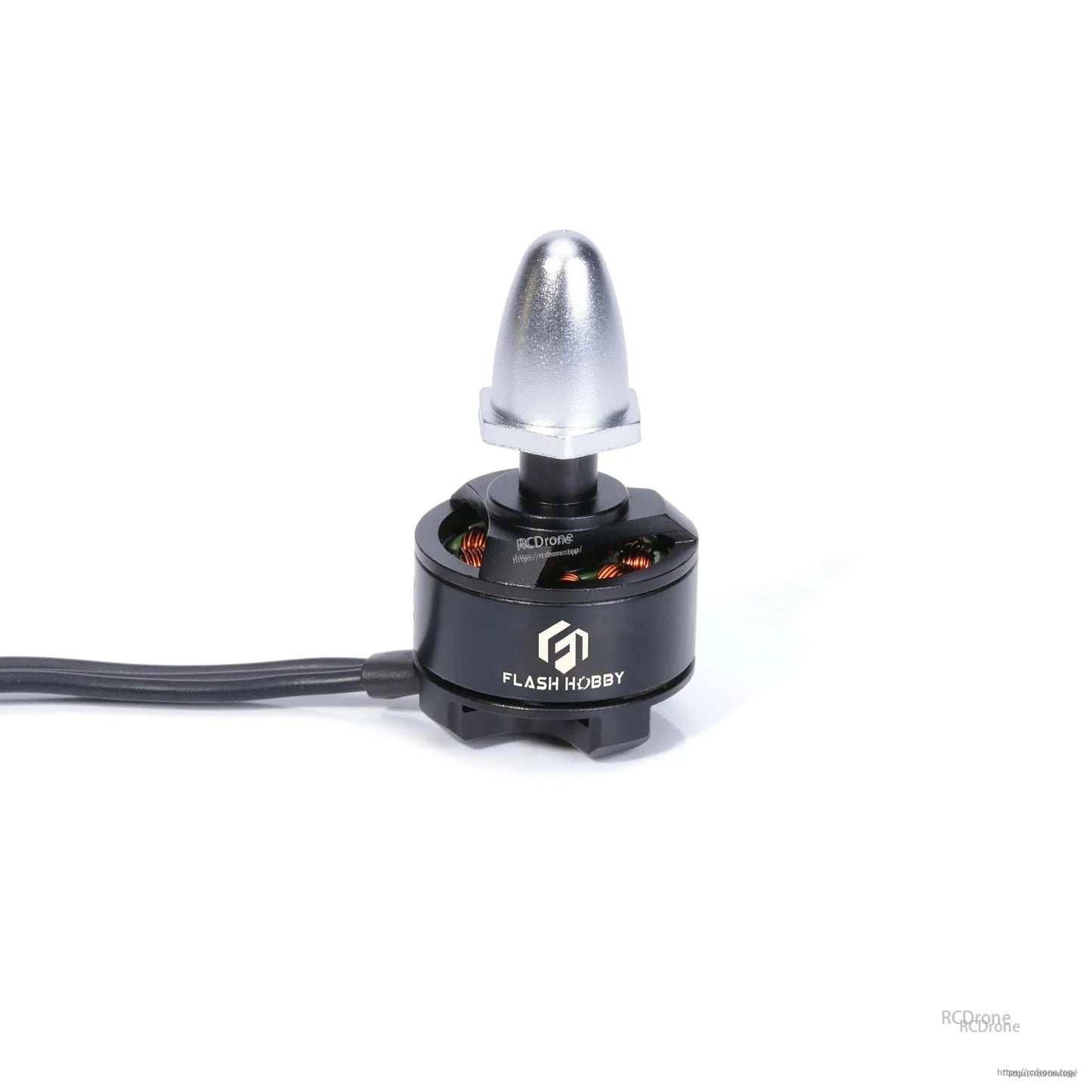 Flashhobby BX1306 brushless DC motor with black housing, silver prop adapter cap, and attached motor wires
