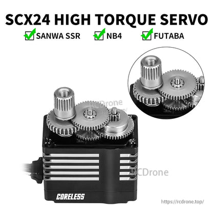 Flashhobby coreless digital servo for SCX24 with exposed metal gear set and 25T spline output shaft