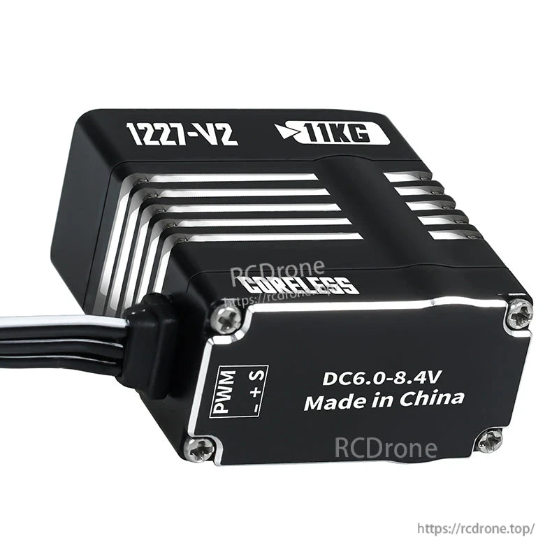 Flashhobby 1227-V2 11KG coreless digital servo with aluminum case, 6.0–8.4V label and PWM lead