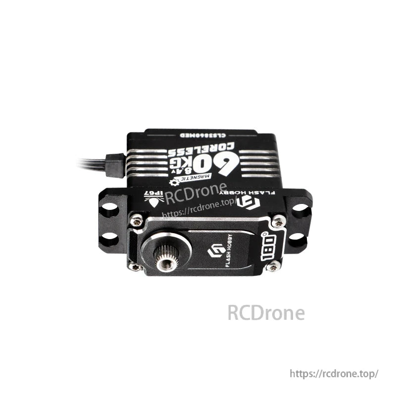 Flashhobby 60kg coreless digital servo with metal case, side mounting tabs, and 25T output spline
