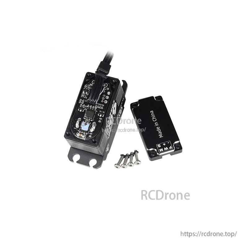 Flashhobby CLS3860MED digital RC servo with top cover removed, wiring lead and mounting screws included