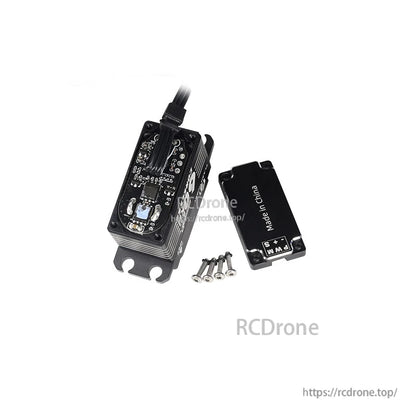 Flashhobby CLS3860MED digital RC servo with top cover removed, wiring lead and mounting screws included