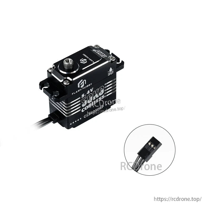 Flashhobby CLS4050RP 8.4V 50kg coreless digital servo with 25T spline, IP67 marking, and 3-wire plug