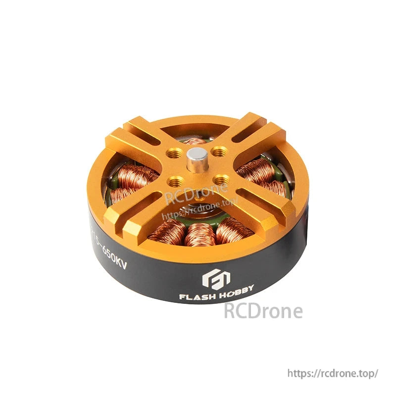 Flashhobby D4215 650KV brushless DC motor with gold top plate, exposed copper windings, and black housing