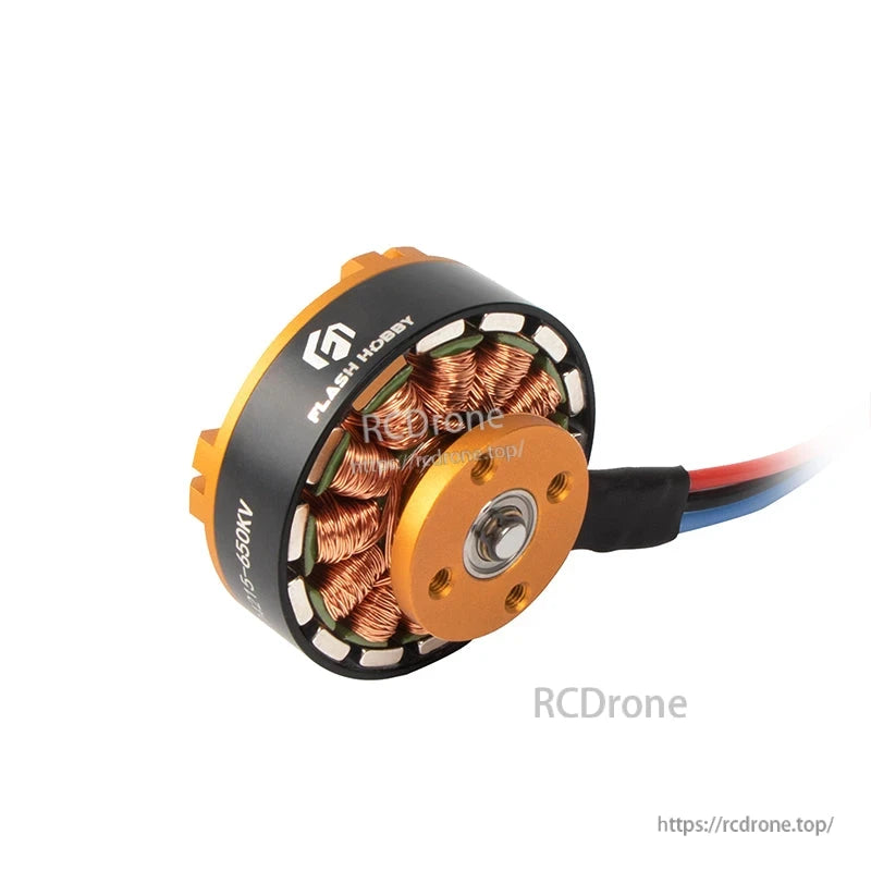 Flashhobby D4215 650KV brushless DC motor with gold end bell, exposed copper windings, and three-phase wires