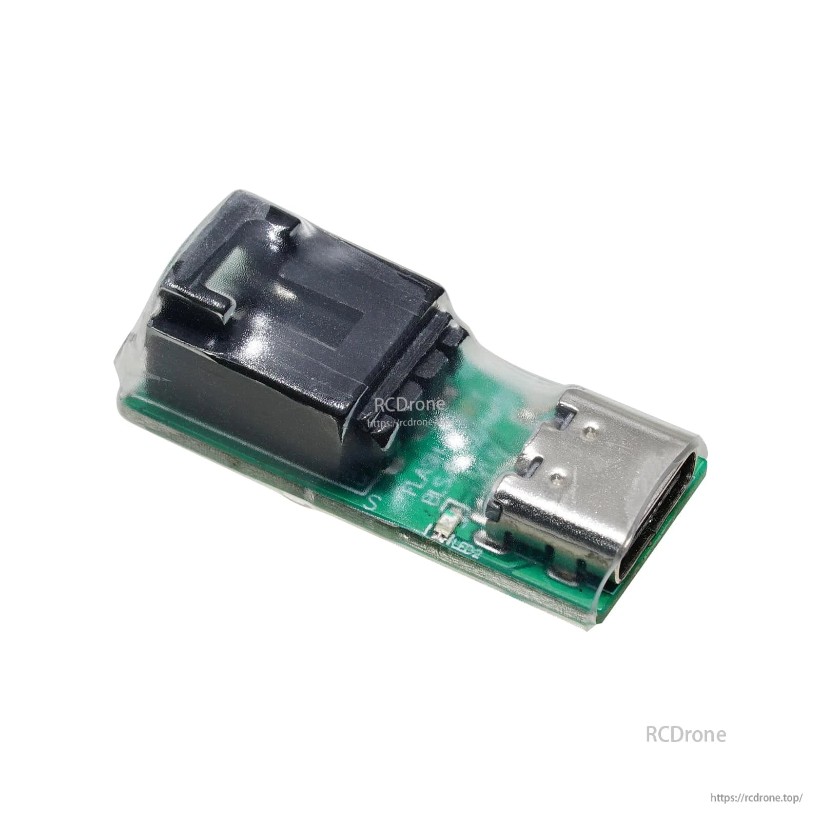 Flashhobby ESC USB linker programmer dongle with USB-C plug, green PCB, and black housing
