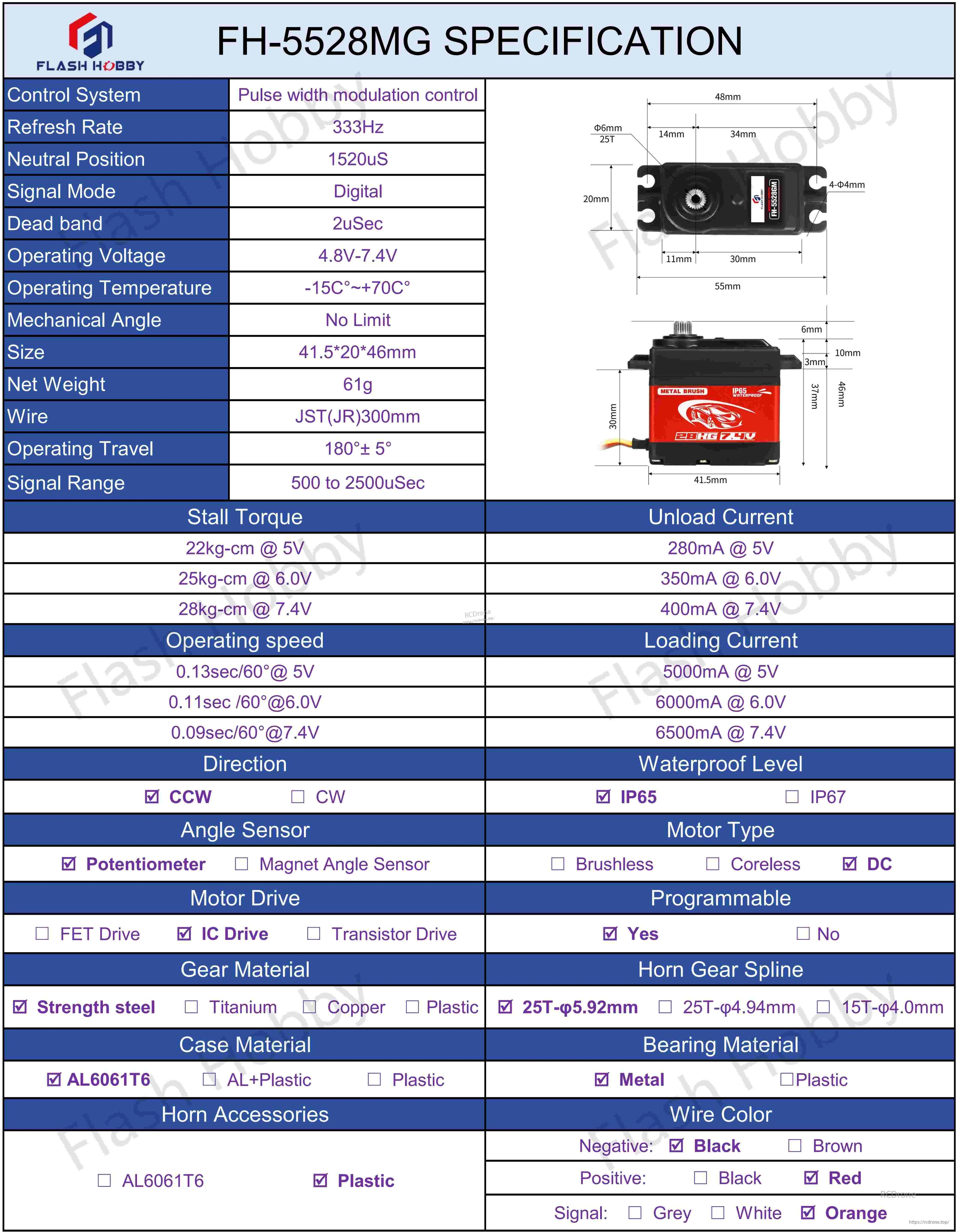 Flashhobby FH-5528MG 28KG 7.4V Standard Servo