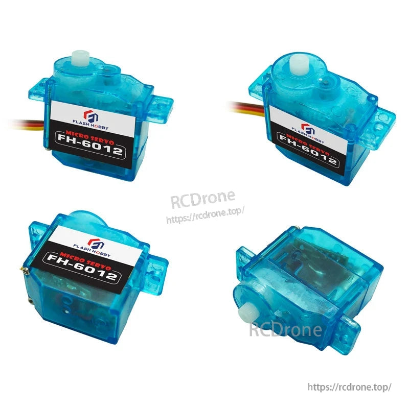 Flashhobby FH-6012 micro servo with translucent blue case, top output shaft, and 3-wire lead