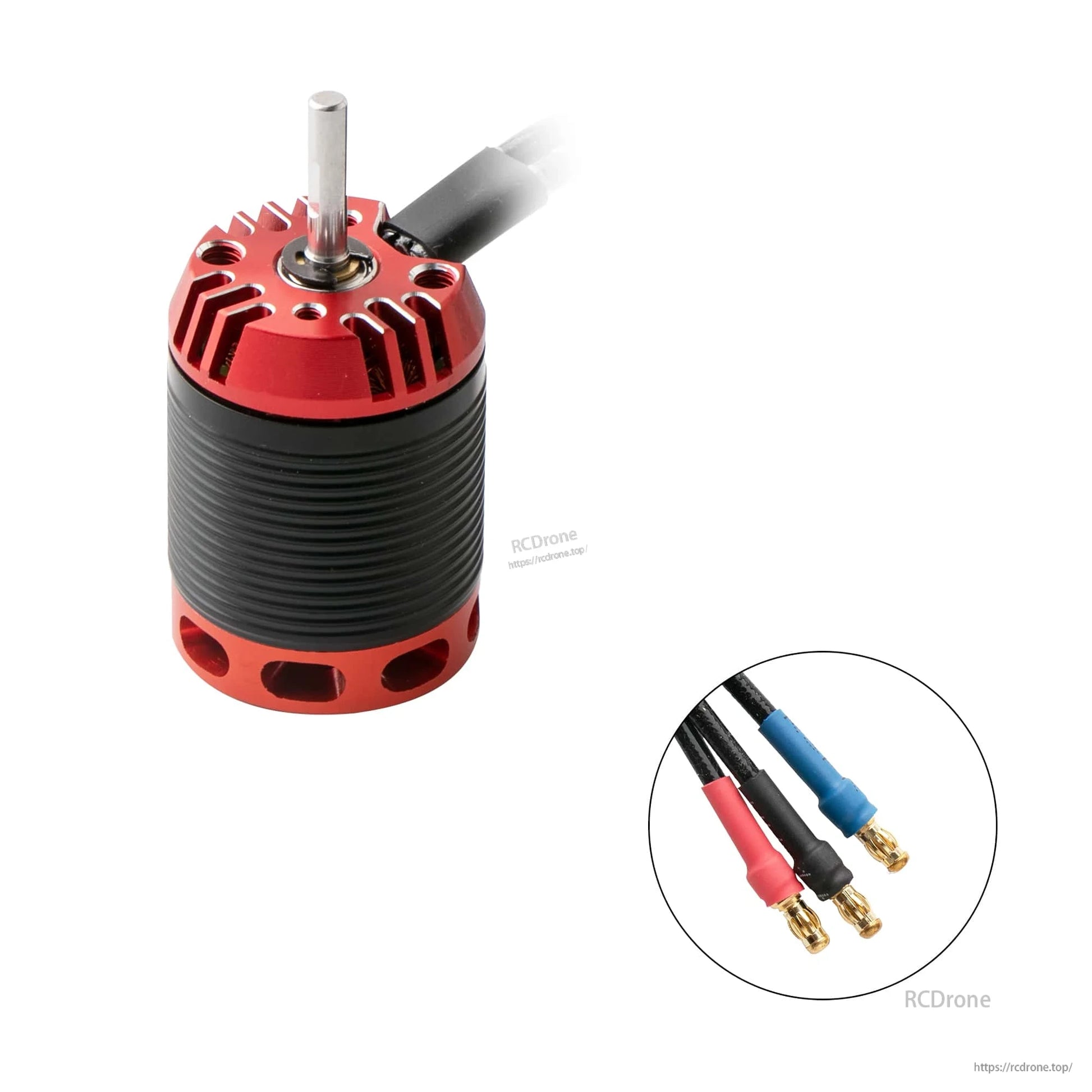 Flashhobby H450 Helicopter Motor, Flashhobby H450 helicopter brushless motor with red end bell, steel shaft, and three bullet connector wires