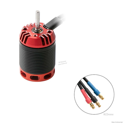 Flashhobby H450 Helicopter Motor, Flashhobby H450 helicopter brushless motor with red end bell, steel shaft, and three bullet connector wires