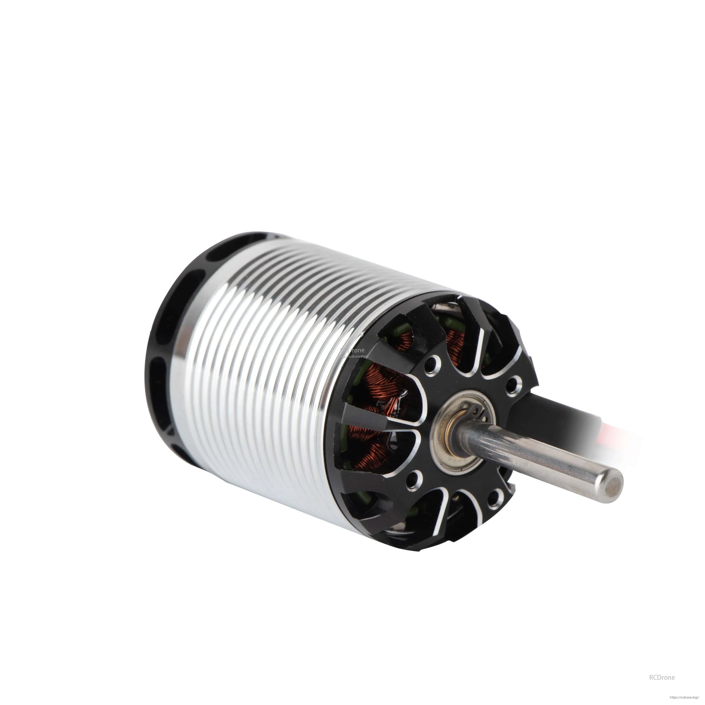 Flashhobby H550 1220KV Helicopter Motor, Flashhobby H550 1220KV helicopter brushless motor with finned silver housing, black end bell, and long shaft