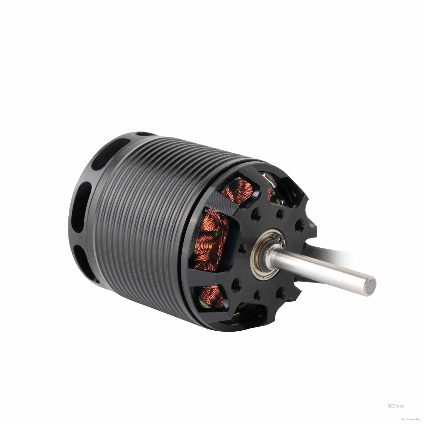 Flashhobby H700 530KV Helicopter Motor, Flashhobby H700 helicopter brushless motor with finned black can, exposed copper windings, and long steel shaft