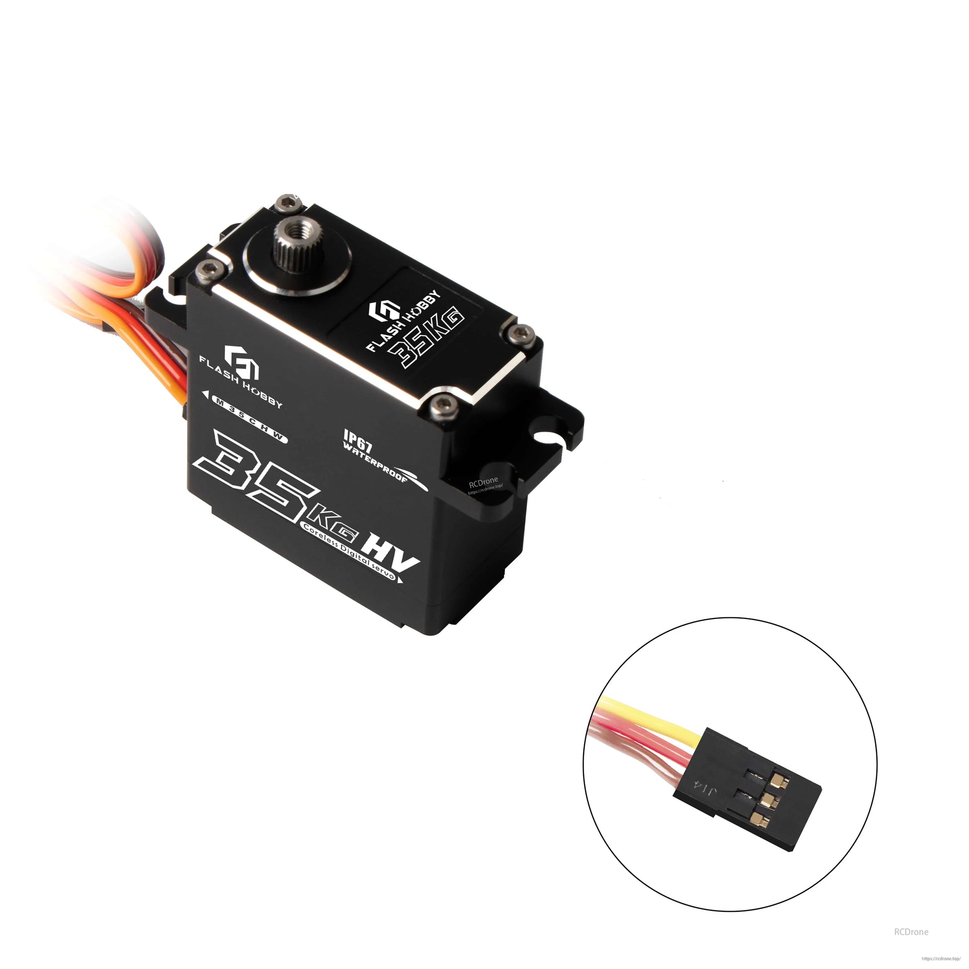 Flashhobby M35CHW Coreless Digital Servo, Flashhobby M35CHW 35KG HV coreless digital servo with IP67 waterproof case and 3-wire connector