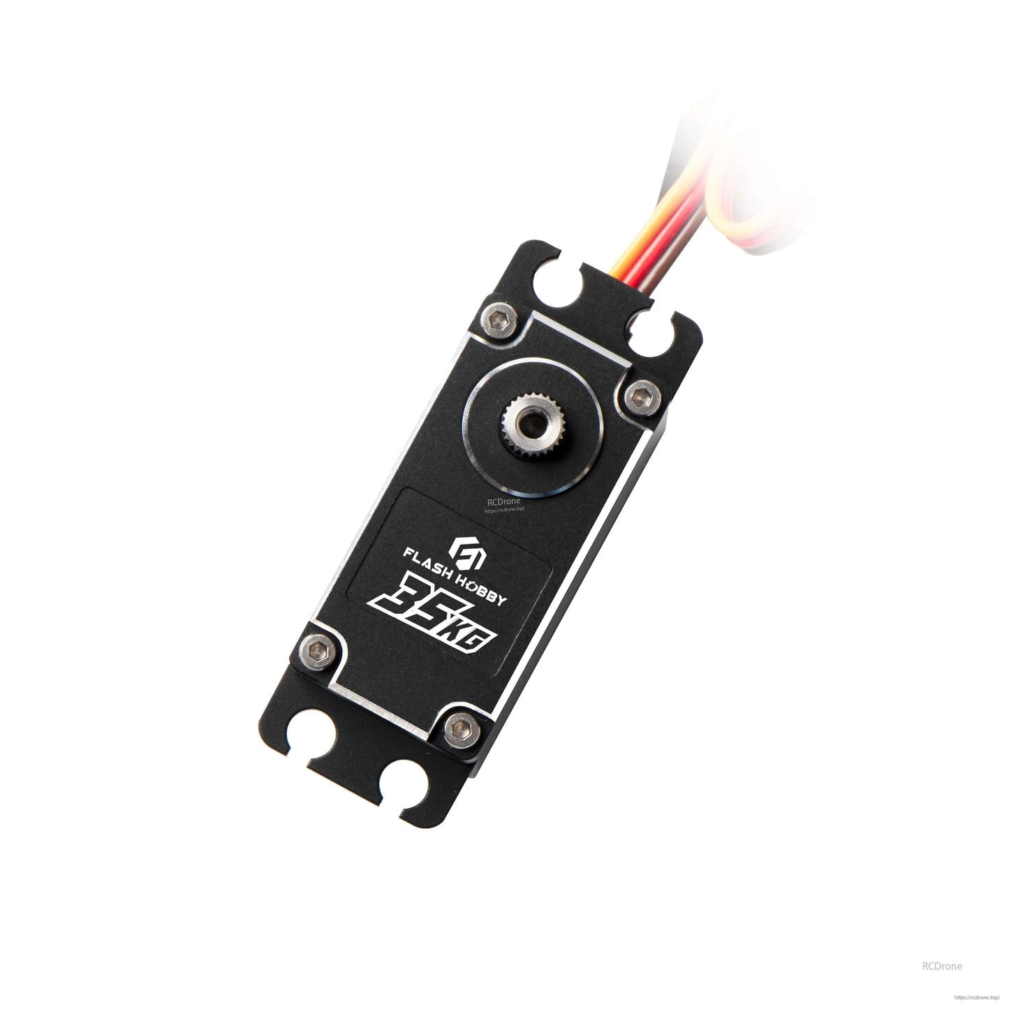 Flashhobby M35DHW digital servo with black aluminum case, metal output spline, 3-wire lead, 32KG label