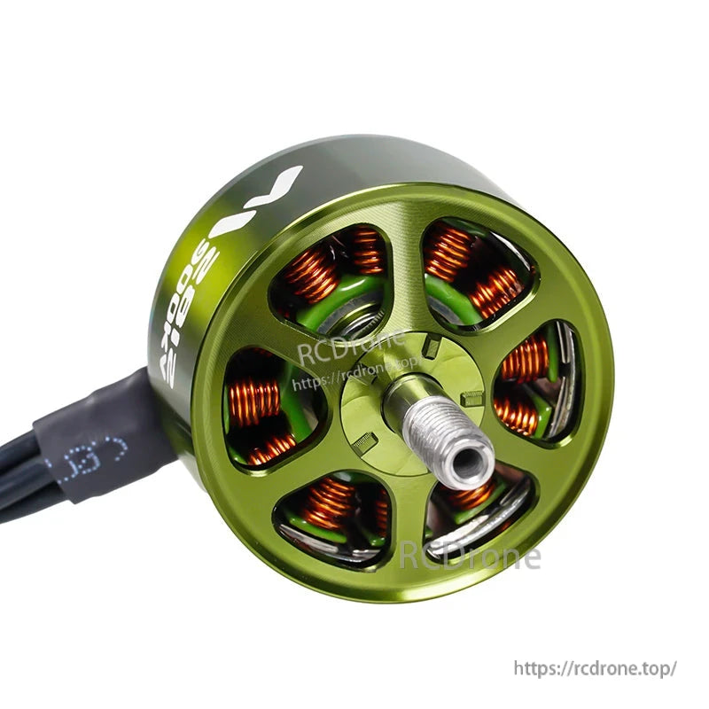 Flashhobby Mars 2812 900KV BLDC Motor, Flashhobby Mars 2812 900KV brushless outrunner motor with green bell, copper windings, and threaded shaft