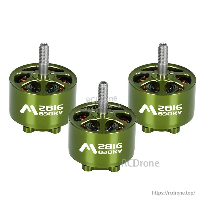 Flashhobby Mars 2816 BLDC Motor, Flashhobby Mars 2816 brushless motor 830KV in green anodized housing with threaded shaft, front view