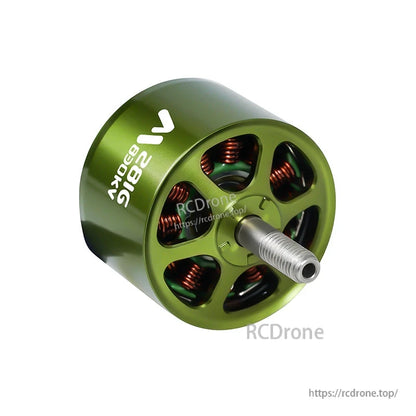 Flashhobby Mars 2816 BLDC Motor, Flashhobby Mars 2816 1300KV brushless motor with green housing, vented bell, copper windings, and threaded shaft