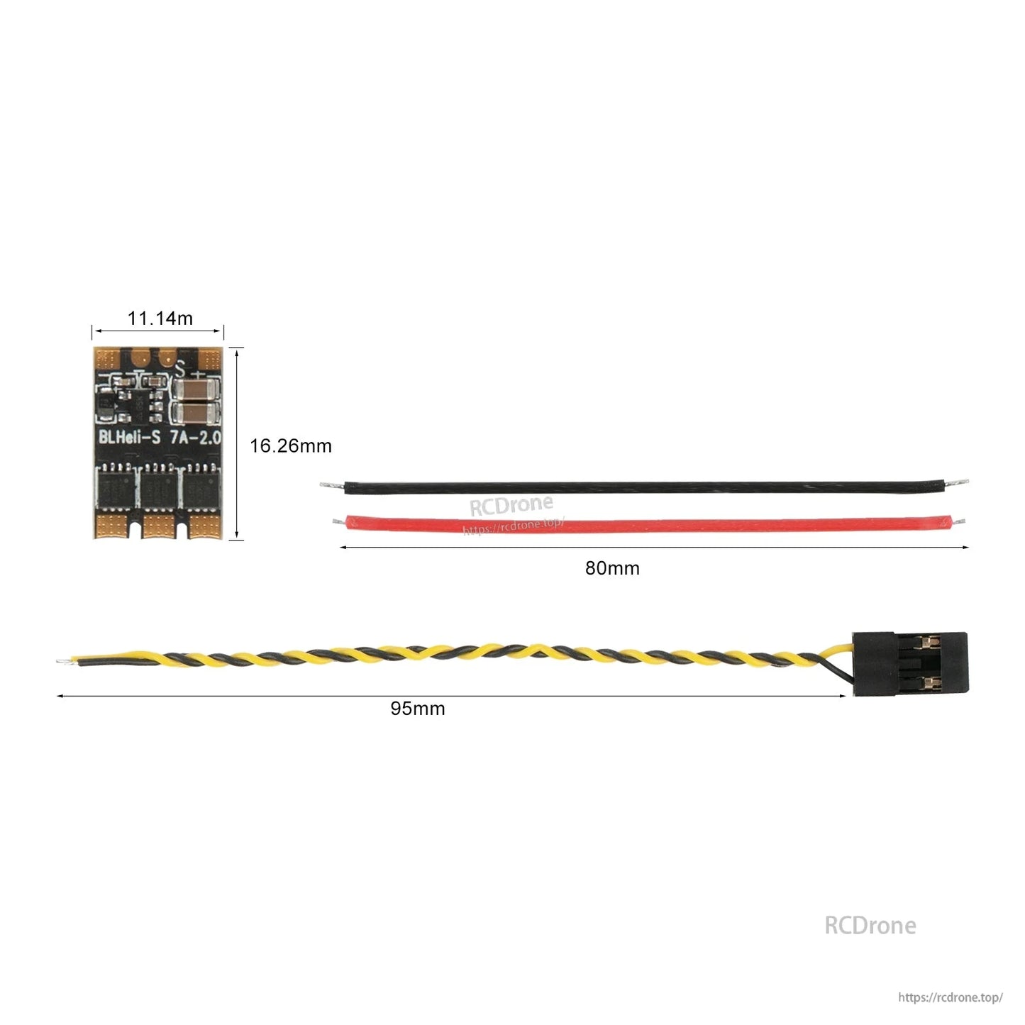 Flashhobby XSD 7A BLHeli-S micro brushless ESC board (11.14 x 16.26mm) with 80mm power leads and 95mm signal cable