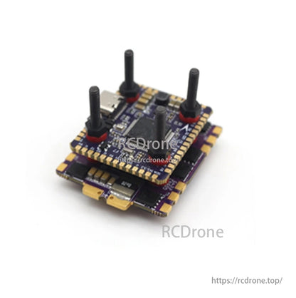 FlyColor Raptor Mini Tower TR20 F722 45A 60A Stack is a compact FPV drone component with multiple connectors and adjustable parts.