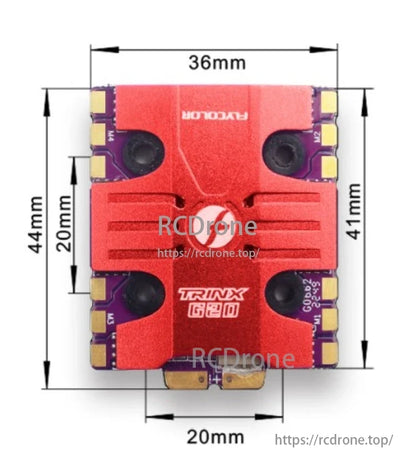 FlyColor Trinx G20 45A 60A 3-6S 4in1 ESC, FlyColor Trinx G20 45A/60A 3-6S 4in1 ESC with STM32G0, 20x20 mount, 36x44mm for FPV drones.