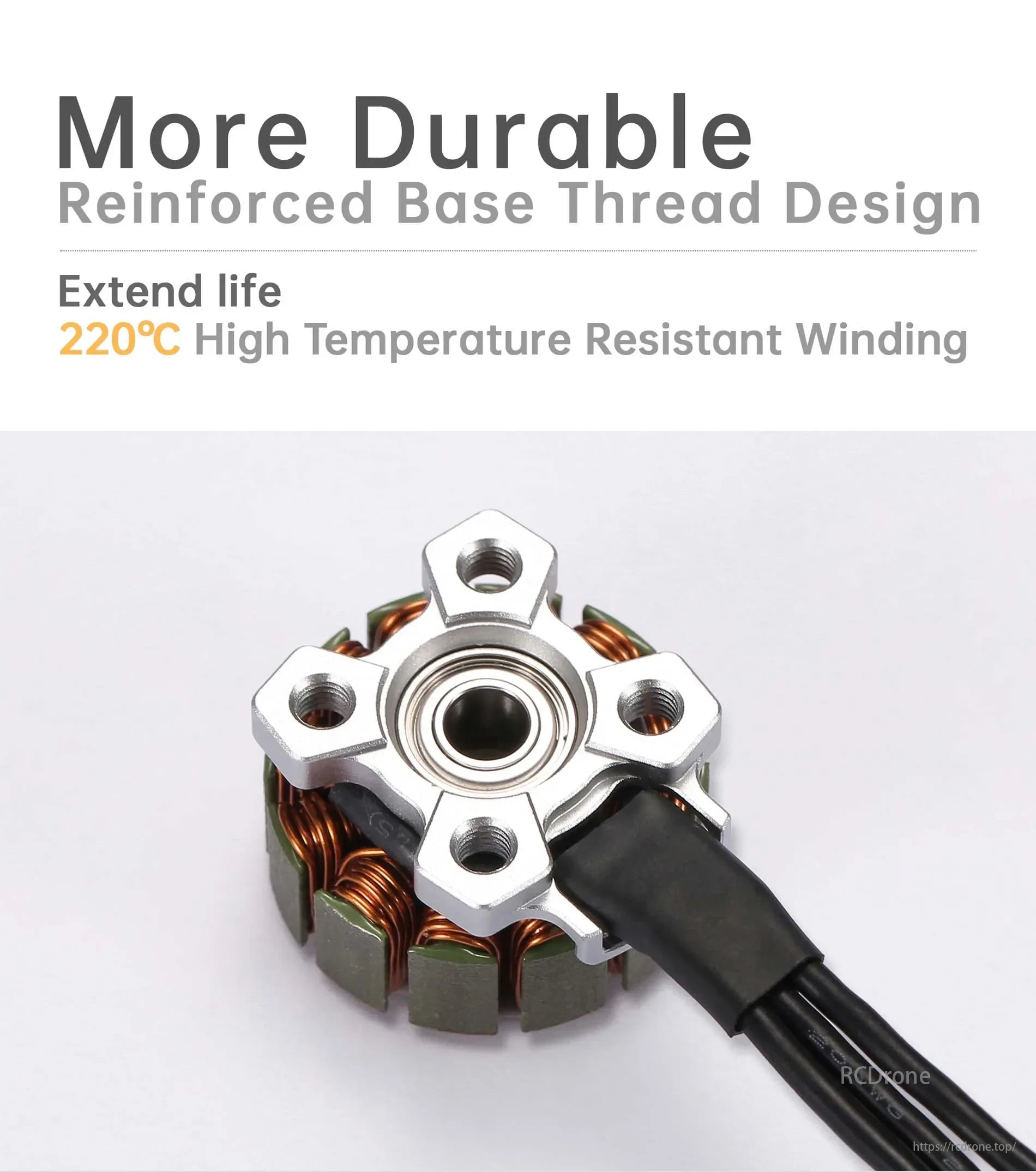 FlyFishRC Flash 6-inch Motor, Durable, reinforced base thread design with 220°C high-temperature winding for extended life and better performance.