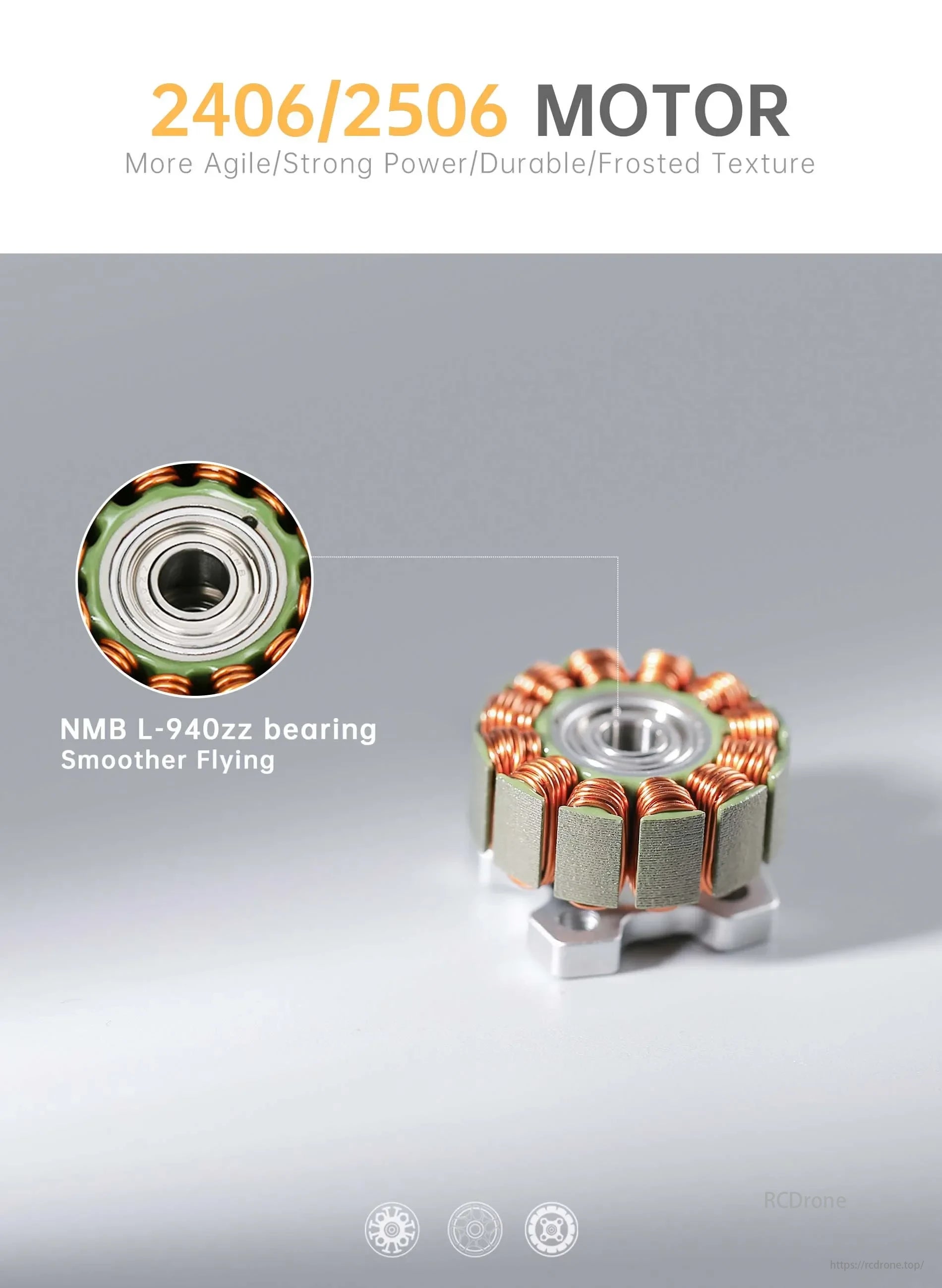 FlyFishRC Flash 6-inch Motor, 2406/2506 motor with NMB L-940zz bearing for smoother flying.