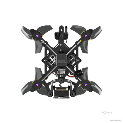 Flybee 16 HD O4 2S ultralight FPV quadcopter top view with 3-blade props, X-frame, and battery mount