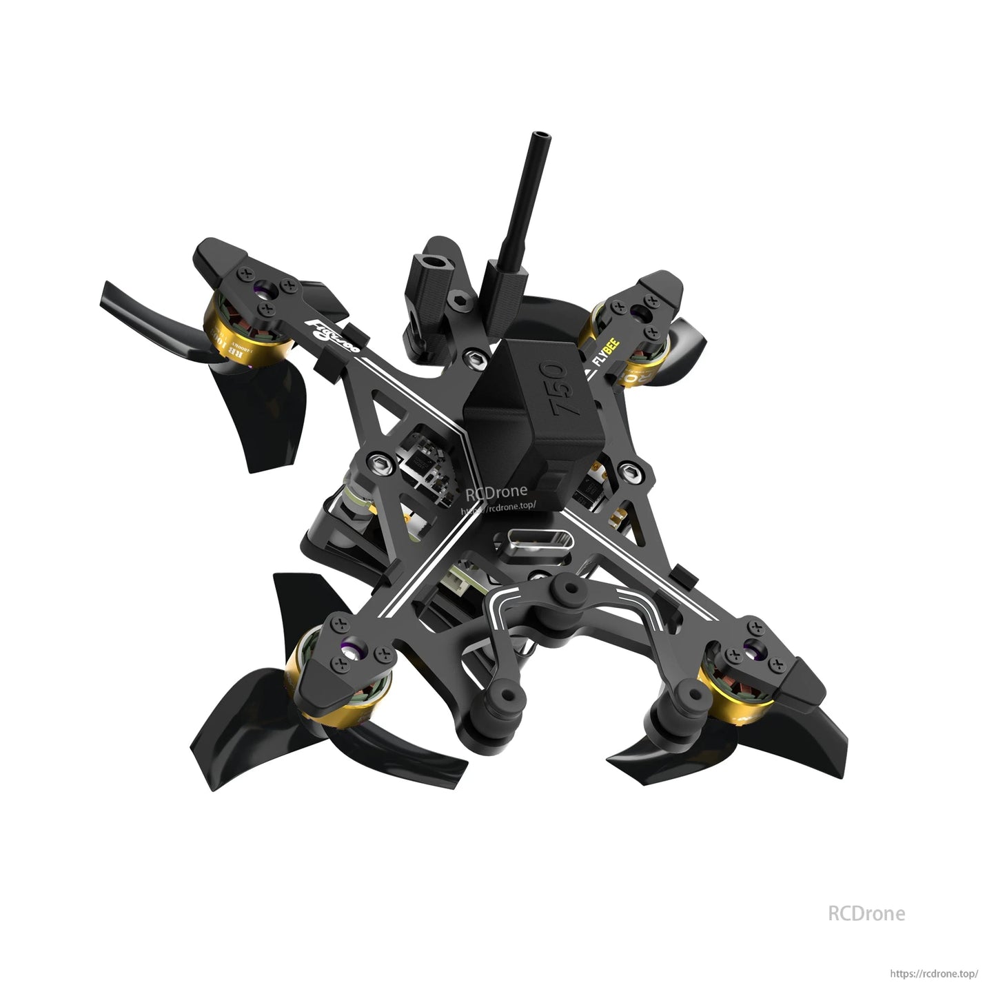 Flybee 16 HD O4 2S ultralight FPV micro quadcopter with four props, front camera mount and top antenna