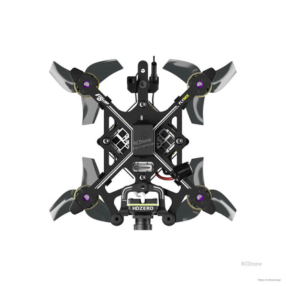 Flybee 16 HDZero 2S Ultralight FPV, Top view of Flybee 16 ultralight FPV quadcopter with four props and HDZero camera on the front mount