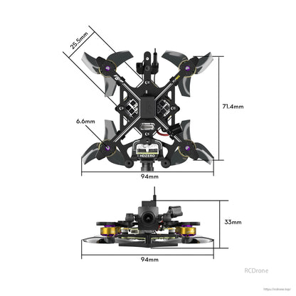Flybee 16 HDZero 2S ultralight FPV quadcopter with ducted props and labeled 94mm frame size