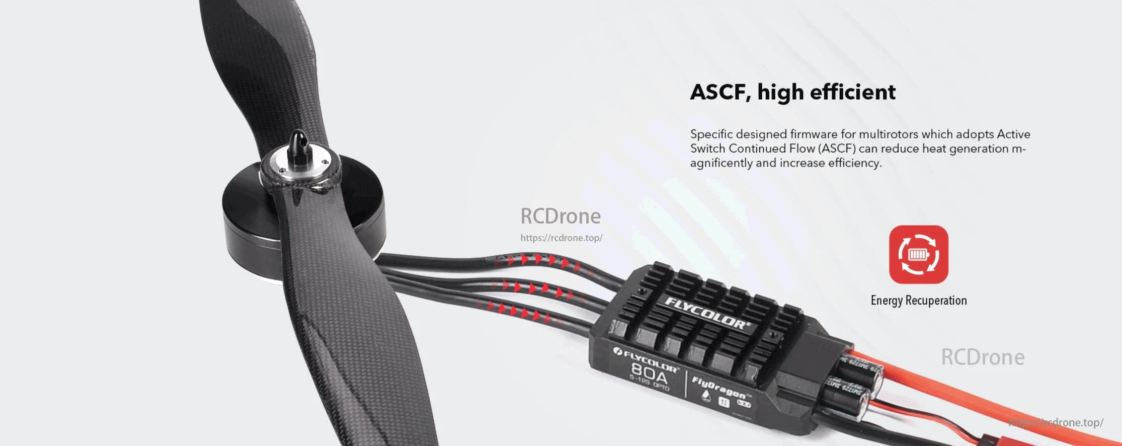 Flycolor FlyDragon V3 80A ESC uses ASCF tech to reduce heat, boost efficiency, and improve multirotor performance with energy recuperation.