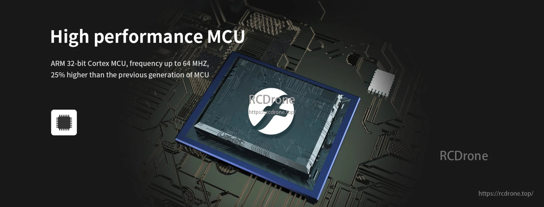 Flycolor X-Cross HV3 5-12S 60A/80A/120A/160A ESC, High-performance MCU, ARM 32-bit Cortex, up to 64 MHz.